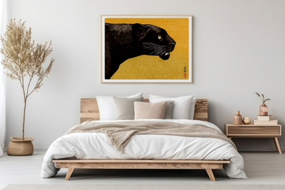 Japanese art, Panther paintings, prints, posters, Black panther Toshi Yoshida FINE ART PRINT