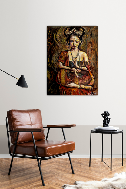 Asian art, Abstract oil painting, Portrait of a girl in meditation ORIGINAL ART by Alex Solodov