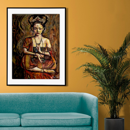 Asian art, Abstract oil painting, Portrait of a girl in meditation ORIGINAL ART by Alex Solodov