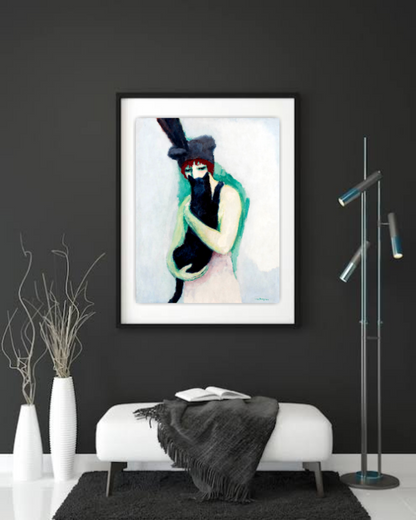 European art, Vintage portrait, Woman painting, Woman with cat Kees van Dongen FINE ART PRINT