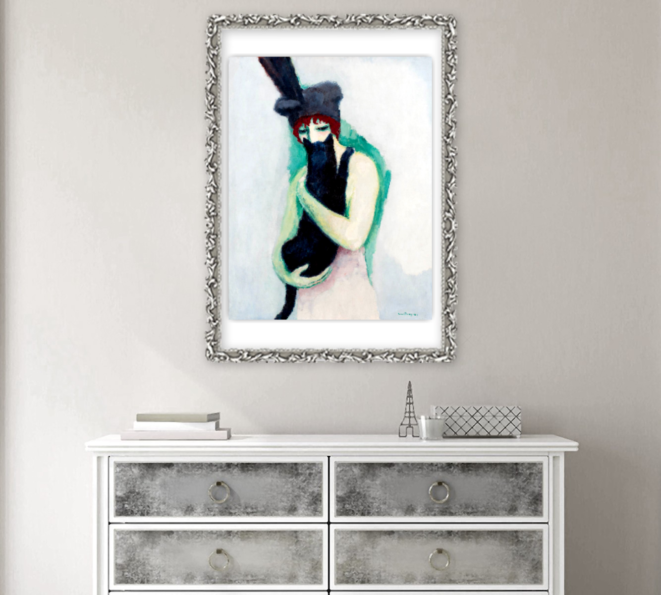 European art, Vintage portrait, Woman painting, Woman with cat Kees van Dongen FINE ART PRINT