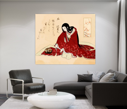 Japanese art, Japanese geisha painting, Geisha print, Geisha with cat cutting kimono FINE ART PRINT