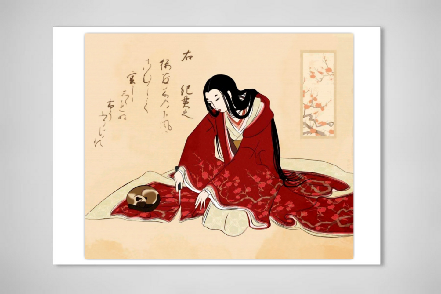 Japanese art, Japanese geisha painting, Geisha print, Geisha with cat cutting kimono FINE ART PRINT