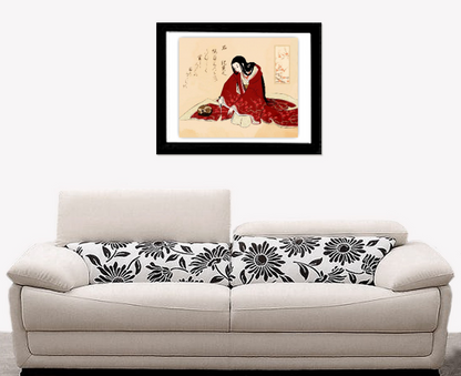 Japanese art, Japanese geisha painting, Geisha print, Geisha with cat cutting kimono FINE ART PRINT