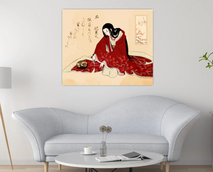 Japanese art, Japanese geisha painting, Geisha print, Geisha with cat cutting kimono FINE ART PRINT