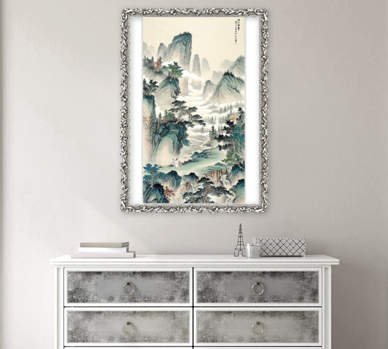 Chinese art, Mountains nature painting, Fog in mountains FINE ART PRINT