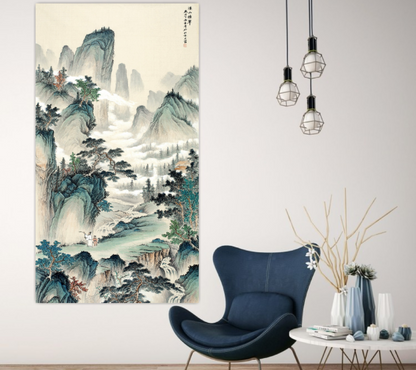 Chinese art, Mountains nature painting, Fog in mountains FINE ART PRINT