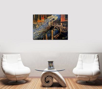 Surreal art, Abstract painting Angel flight in Venice ORIGINAL ART by Alex Solodov