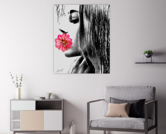 Surreal portrait, Digital painting Girl with Flower in Profile ORIGINAL DIGITAL ART ON CANVAS by Alex Solodov