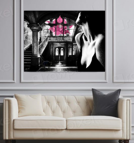 Surreal portrait, Ghotic painting Haunting Mansion ORIGINAL DIGITAL ART ON CANVAS by Alex Solodov