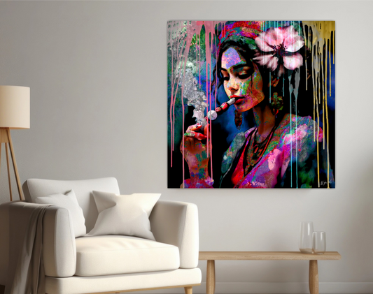 Large pop art painting, Abstract Portrait, Smoking Gypsy ORIGINAL DIGITAL ART ON CANVAS by Alex Solodov