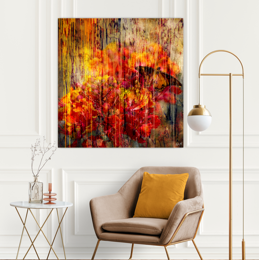 Abstract digital painting, Flowers and Butterfly ORIGINAL DIGITAL ART ON CANVAS by Alex Solodov