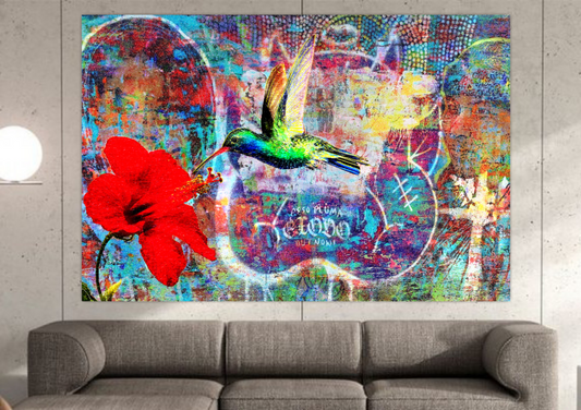 Abstract art, Street art, Hummingbird ORIGINAL DIGITAL ART ON CANVAS by Alex Solodov