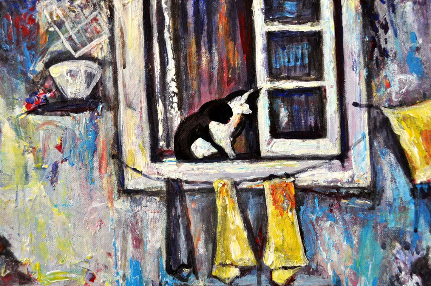 Lisbon, Portugal painting, Cat art, Old houses, Alfama Cat, ORIGINAL ART PRINT, Portugal art, Cityscape painting, Home decor, Alex Solodov