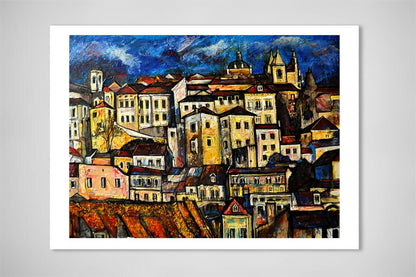 Lisbon old town painting, Abstract cityscape, Portugal city scene, Autumn in Lisbon ORIGINAL ART PRINT, Portugal art, Wallart, Alex Solodov