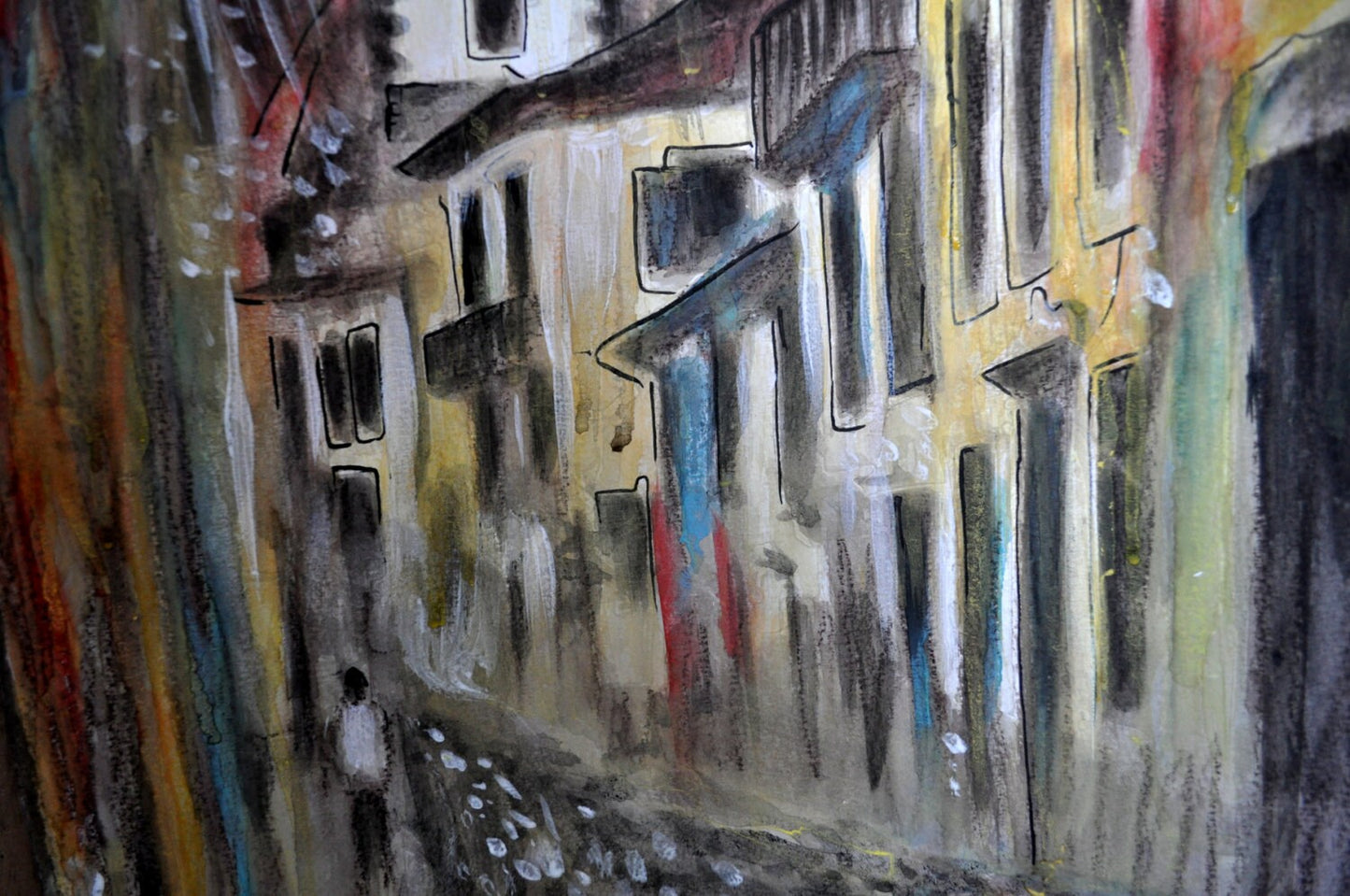 Funchal, Madeira, Watercolor old city view painting, Madeira inspired, Funchal in the Rain, FINE ART PRINT, contemporary art, Alex Solodov.
