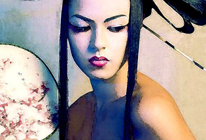 Fashion portrait, Digital artwork Asian Geisha with Fan ORIGINAL ART by Alex Solodov