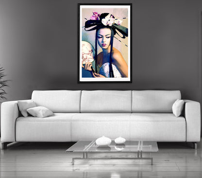 Fashion portrait, Digital artwork Asian Geisha with Fan ORIGINAL ART by Alex Solodov