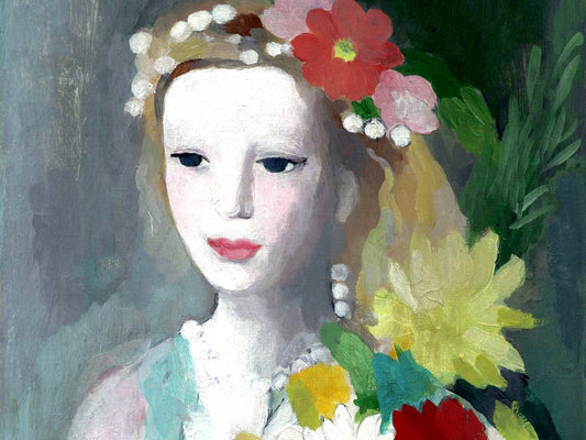 Vintage art, Flower painting, Portrait of a young lady with flowers Laurencin FINE ART PRINT, French art, wallart, home decor, print, poster