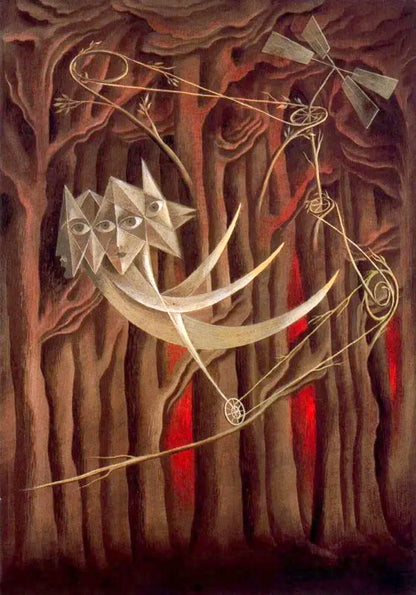 Surreal vintage painting, Fantasy art, The forest by Remedios Varo FINE ART PRINT Mexican art, dark art, syrrealism, fantasy posters, gifts