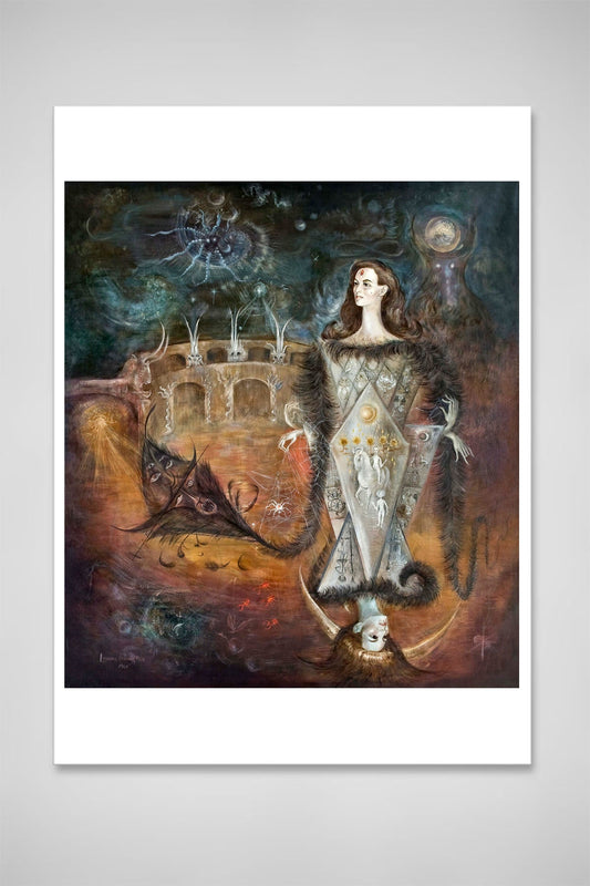Vintage art, Surreal painting, Dark art, Fantasy, Woman with tarot Leonora Carrington FINE ART PRINT, witchcraft, home decor, wall art, gift