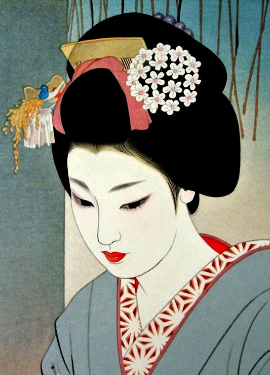 Japanese art print, Geishas, beautiful women Japanese Geisha portrait Tatsumi Shimura FINE ART PRINT woodblock prints, art posters, wall art