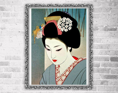 Japanese art print, Geishas, beautiful women Japanese Geisha portrait Tatsumi Shimura FINE ART PRINT woodblock prints, art posters, wall art