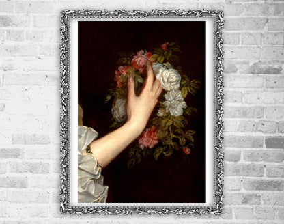 Dark academia, Beautiful woman with flowers paintings, dark art, gothic, victorian art prints, wiccan art, antique home decor, dark posters