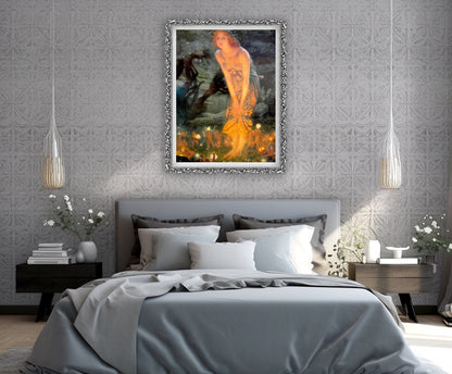 Fantasy art, dark academia, occult painting, mysticism, Midsummer Eve Hughes FINE ART PRINT witchcraft, elfs, wiccan art, surreal home decor