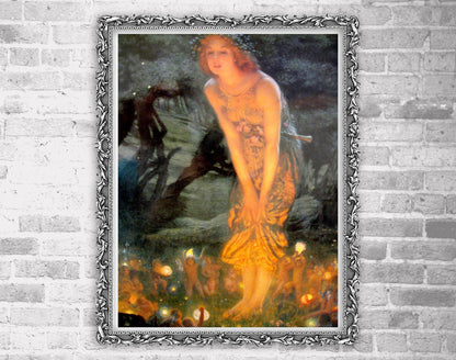 Fantasy art, dark academia, occult painting, mysticism, Midsummer Eve Hughes FINE ART PRINT witchcraft, elfs, wiccan art, surreal home decor
