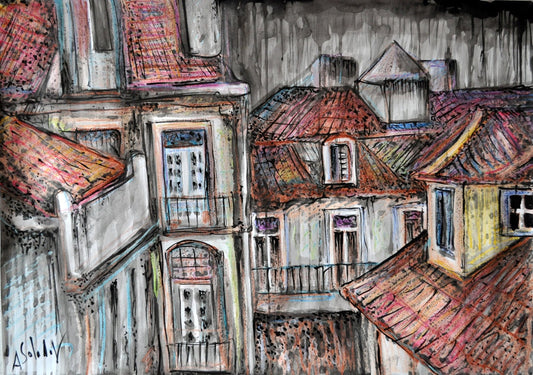 Lisbon, Portugal, old town Alfama, Lisbon rain ORIGINAL art print limited edition from watercolor painting, contemporary art, Alex Solodov