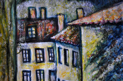 Lisbon, Portugal abstract painting, Lisbon Dream ORIGINAL ART PRINT, Abstract cityscape old town, Night city, Surreal wall art, Alex Solodov