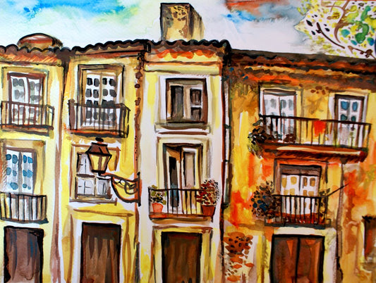 Lisbon watercolors, Portugal painting, Old House in Lisbon ORIGINAL ART PRINT, Portugal city vintage art, Wall art, Home decor Alex Solodov